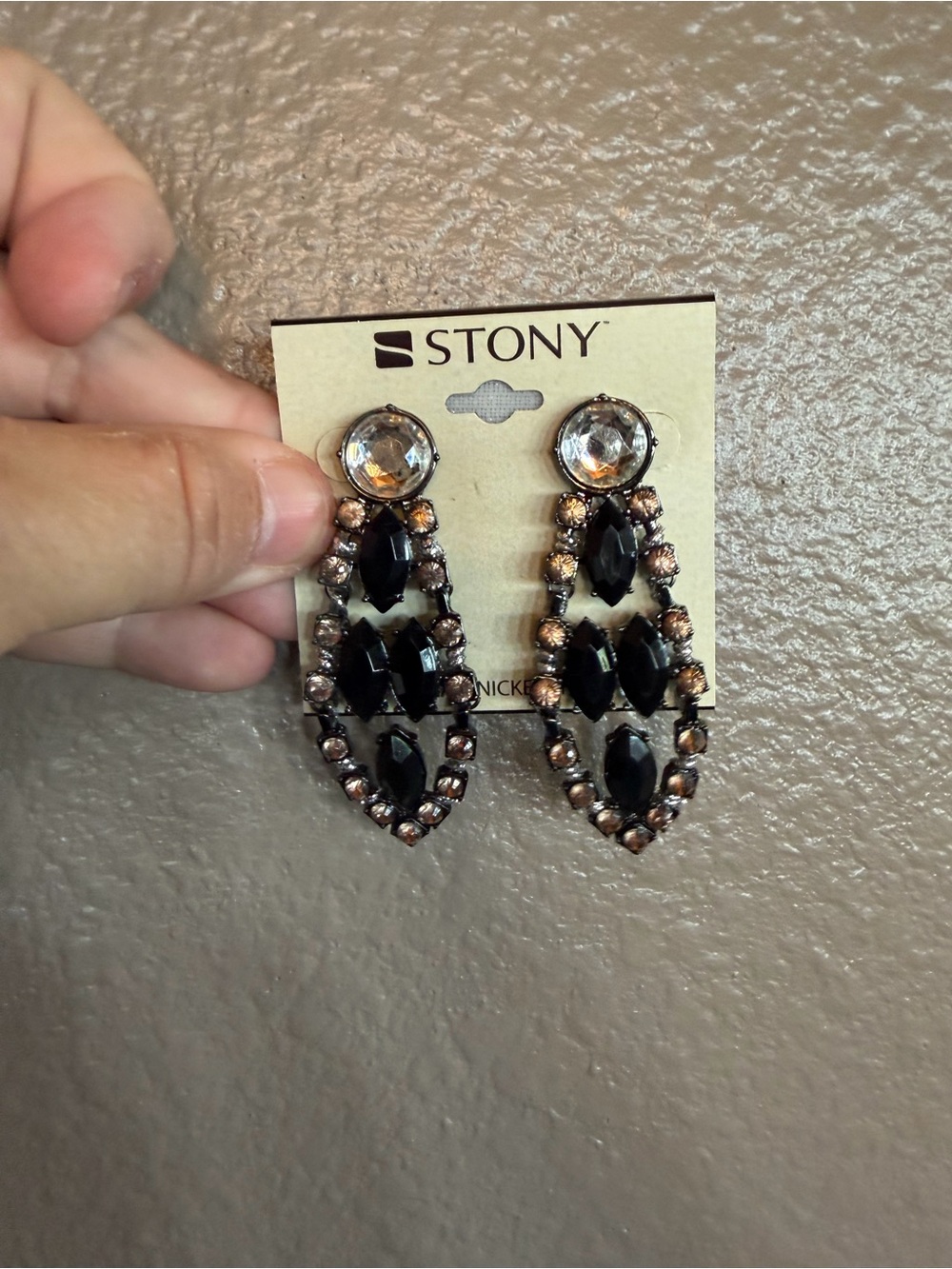 Stony Black and Gold-Tone Teardrop Statement Earrings